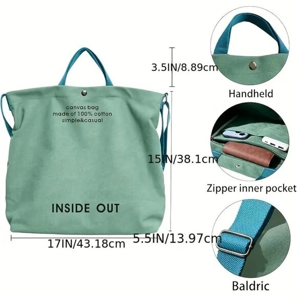 NWT - Large Capacity Vintage Letter Canvas Tote Bag (SKU #0488) - Picture 7 of 7